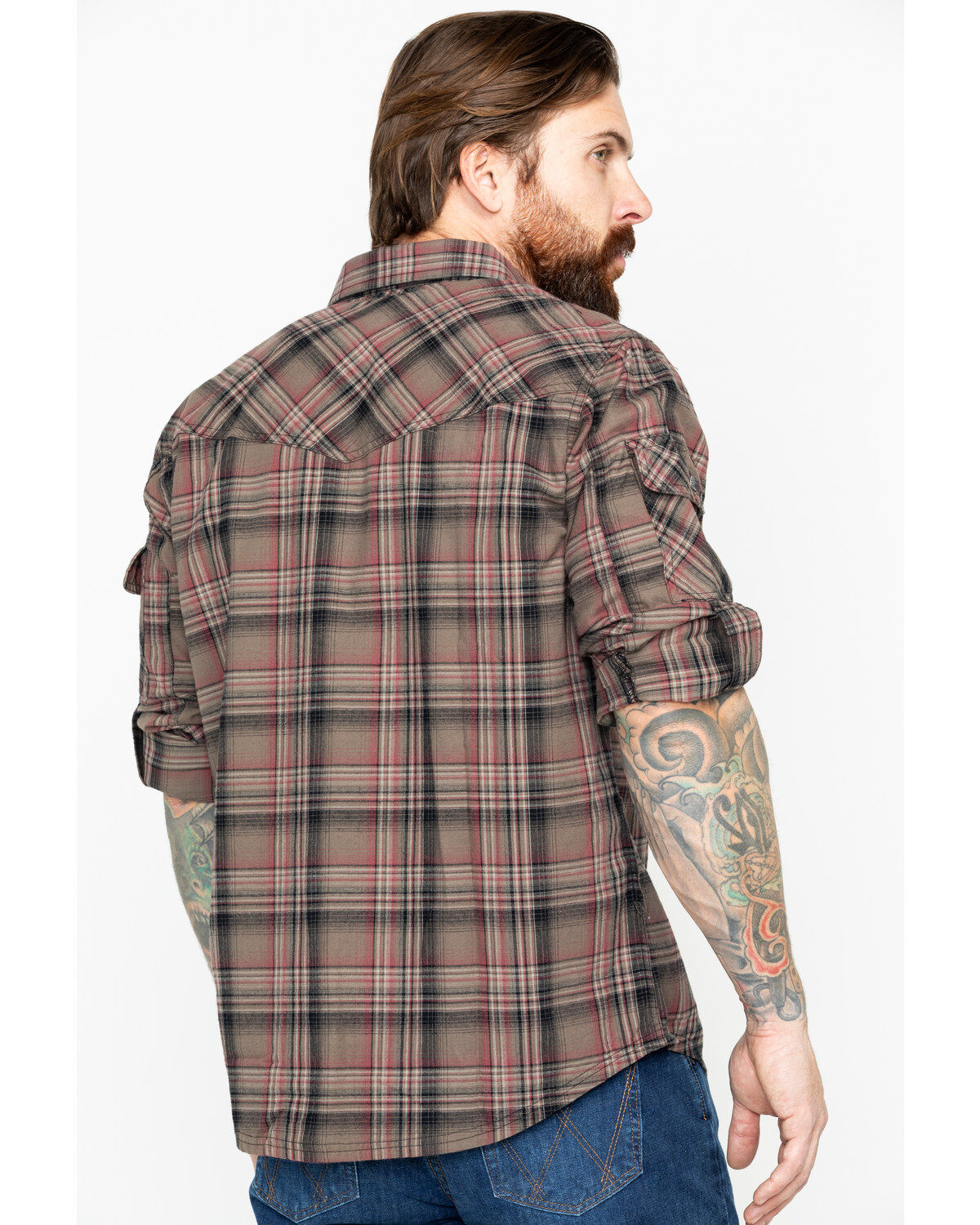 Image #2 - Outback Trading Co. Men's Plaid Print Laramie Perf. Long Sleeve Western Shirt, Olive, hi-res
