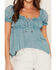 Image #3 - Angie Women's Gathered Self Tie Short Sleeve Top, Blue, hi-res