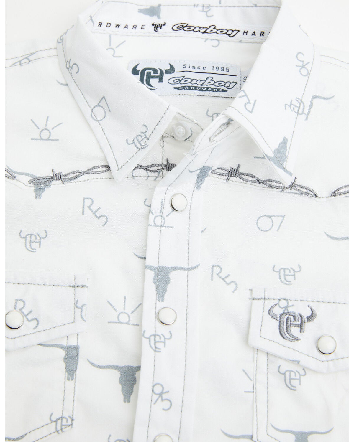 Image #2 - Cowboy Hardware Toddler Boys' Branding Iron Short Sleeve Snap Western Shirt, White, hi-res