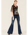 Rock & Roll Denim Women's Desert Scene Graphic Fringe Short Sleeve Tee , Black, hi-res