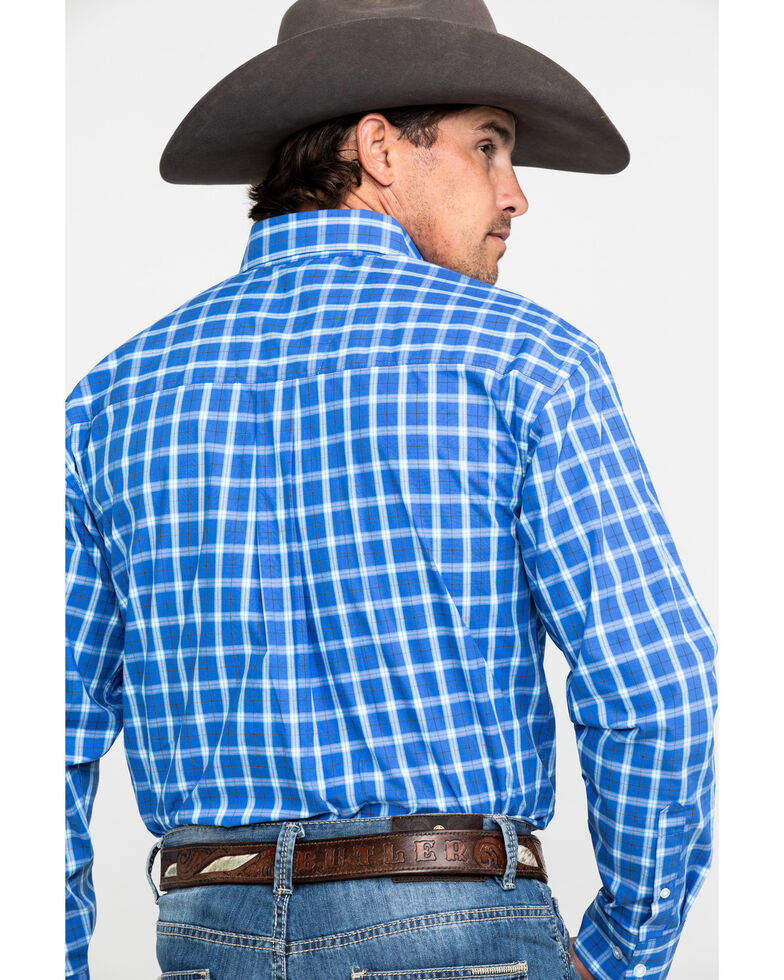 George Strait By Wrangler Men S Blue Small Plaid Long Sleeve