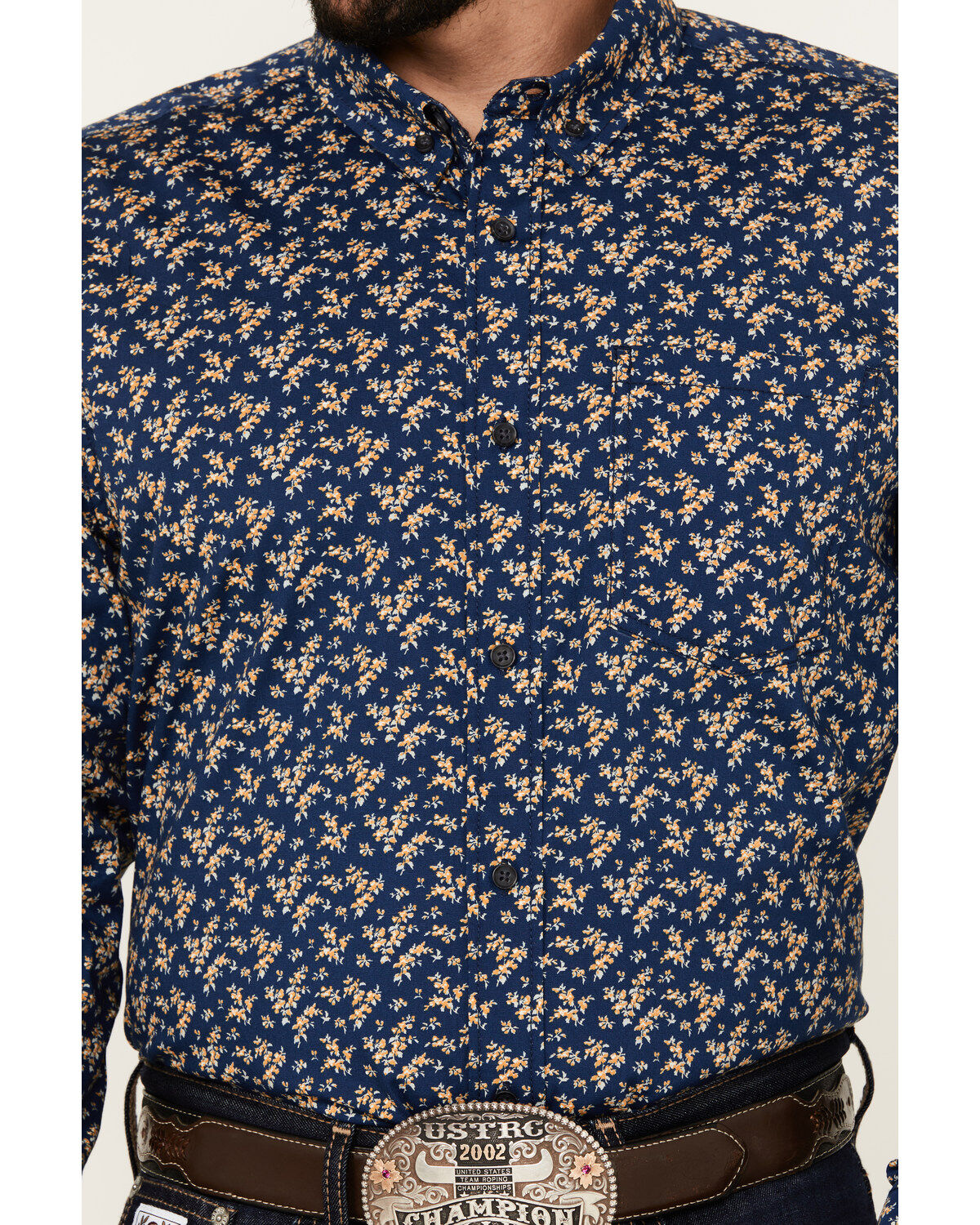 Image #3 - Cody James Men's El Camino Hills Floral Print Long Sleeve Button-Down Stretch Western Shirt, Navy, hi-res