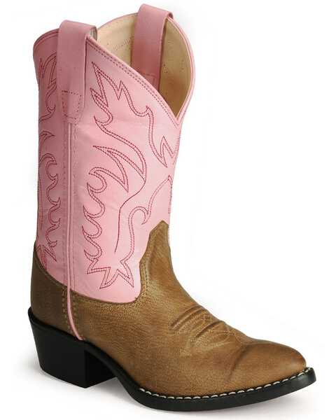 Old West Girls' Pink Corona Calfskin Cowgirl Boots, Tan, hi-res