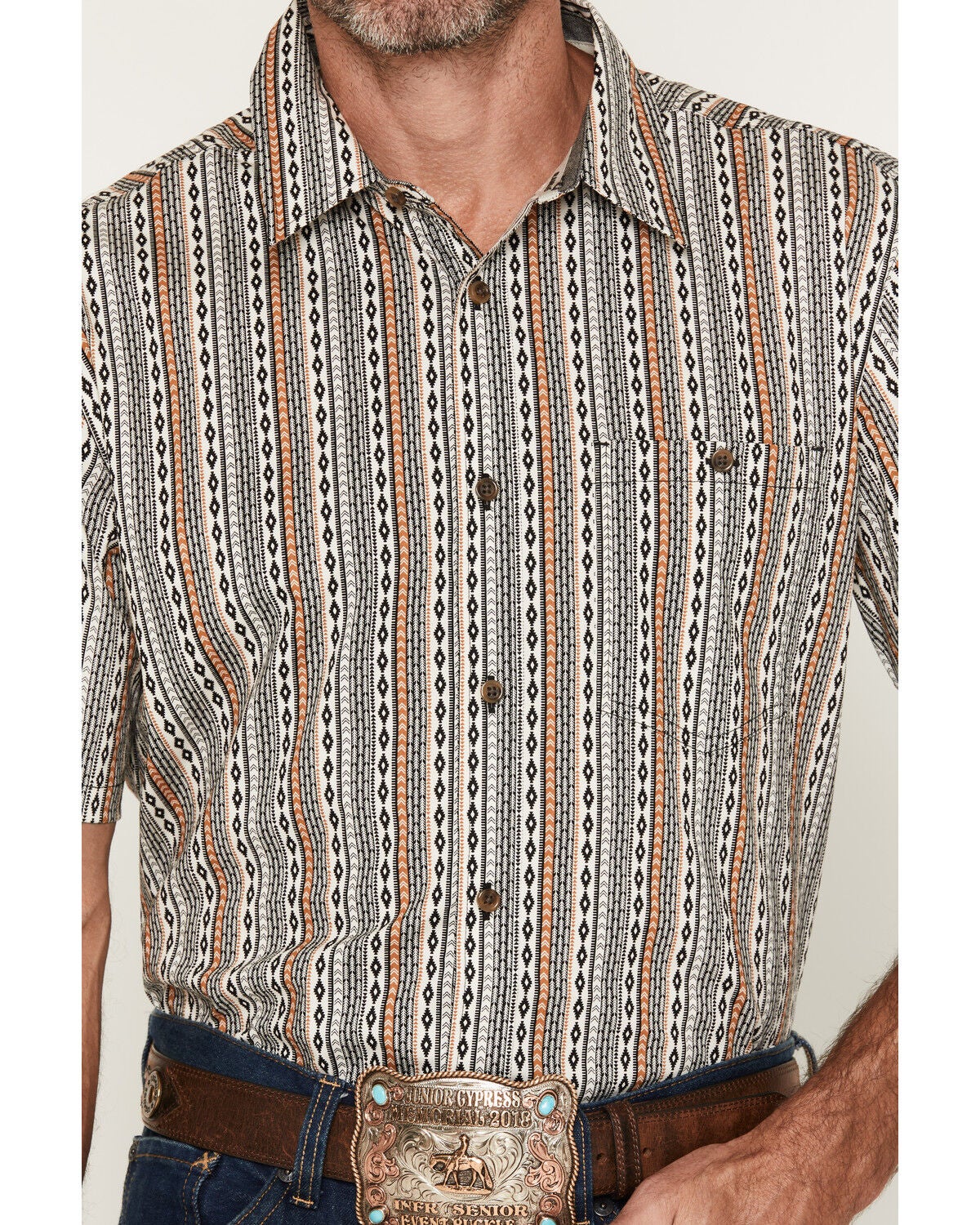 Image #3 - RANK 45&reg; Men's Dally Southwestern Striped Short Sleeve Button-Down Stretch Western Shirt, Black, hi-res