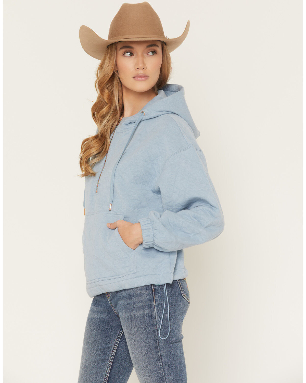 Image #2 - Hooey Women's Half Zip Hooded Pullover, Blue, hi-res