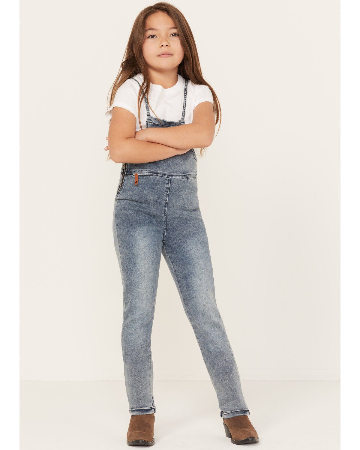 Hayden Girls' Medium Wash Denim Overalls, Blue, hi-res