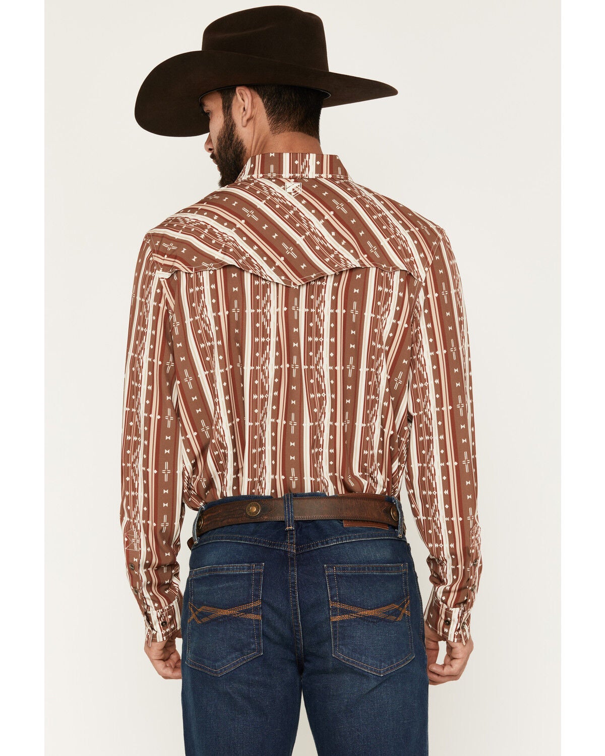 Image #4 - RANK 45&reg; Men's Mesa Trail Southwestern Striped Rodeo Tech 2.0 Long Sleeve Snap Western Shirt, Brown, hi-res
