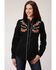Old West Women's Black Brown Floral Embroidered Long Sleeve Western Shirt , Black, hi-res