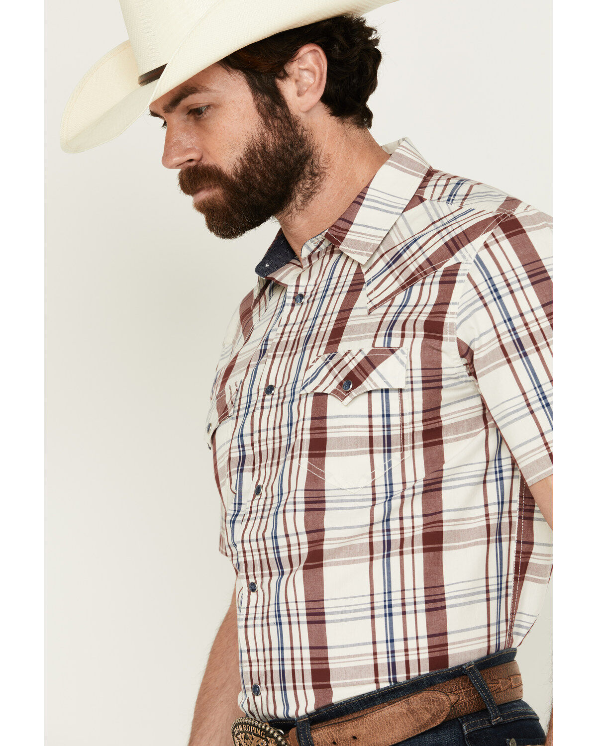 Image #2 - Cody James Men's Festive Plaid Print Short Sleeve Snap Western Shirt, , hi-res