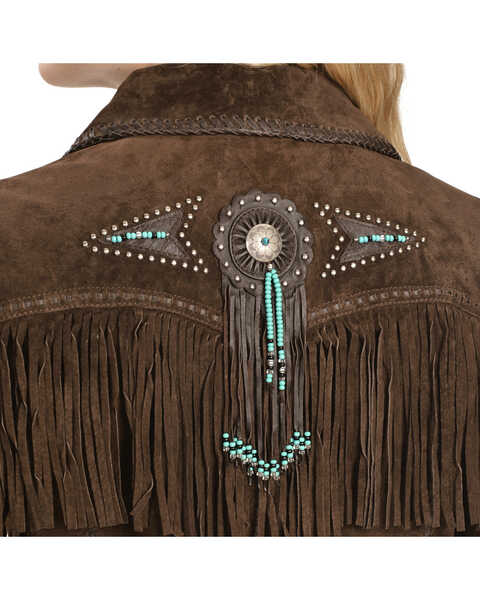 Image #7 - Scully Fringe & Beaded Boar Suede Leather Jacket, Chocolate, hi-res