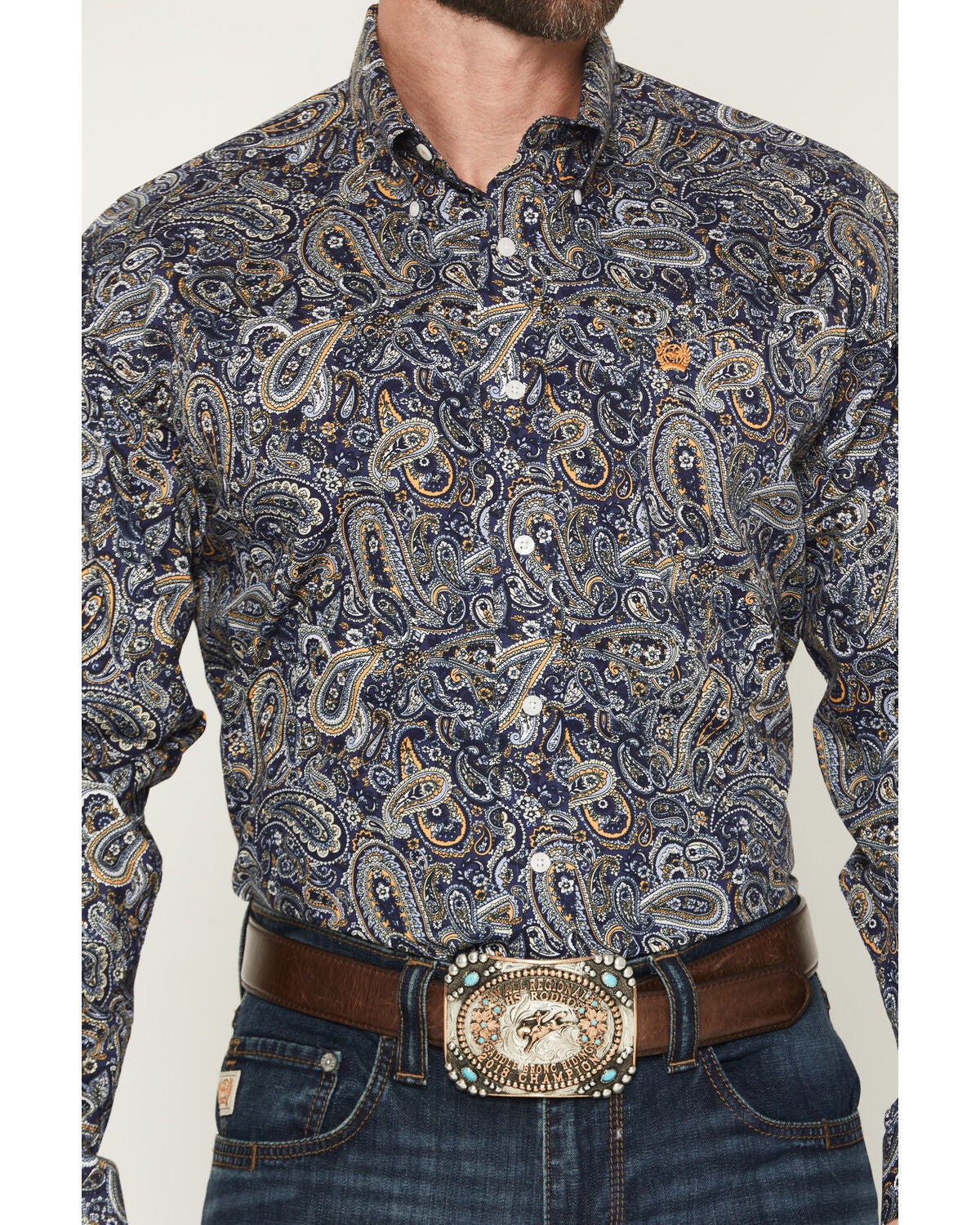 Image #3 - Cinch Men's Paisley Print Long Sleeve Button-Down Western Shirt, Navy, hi-res
