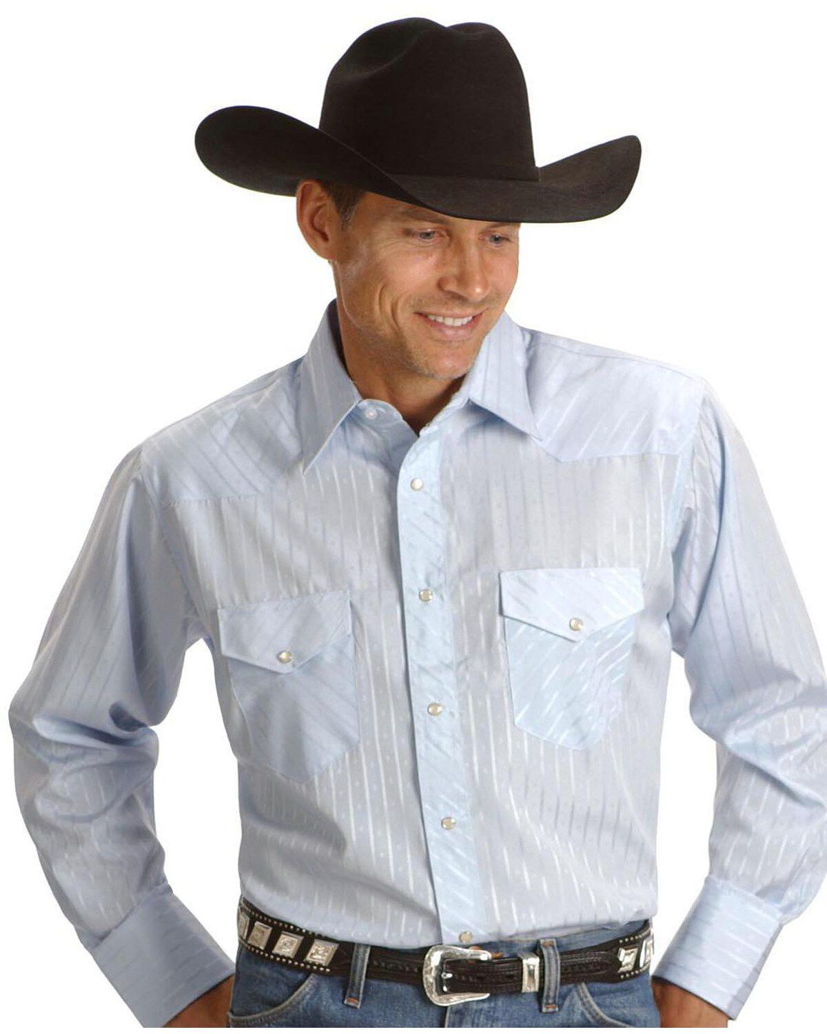 Image #1 - Wrangler Men's Tonal Long Sleeve Snap Western Shirt, Blue, hi-res