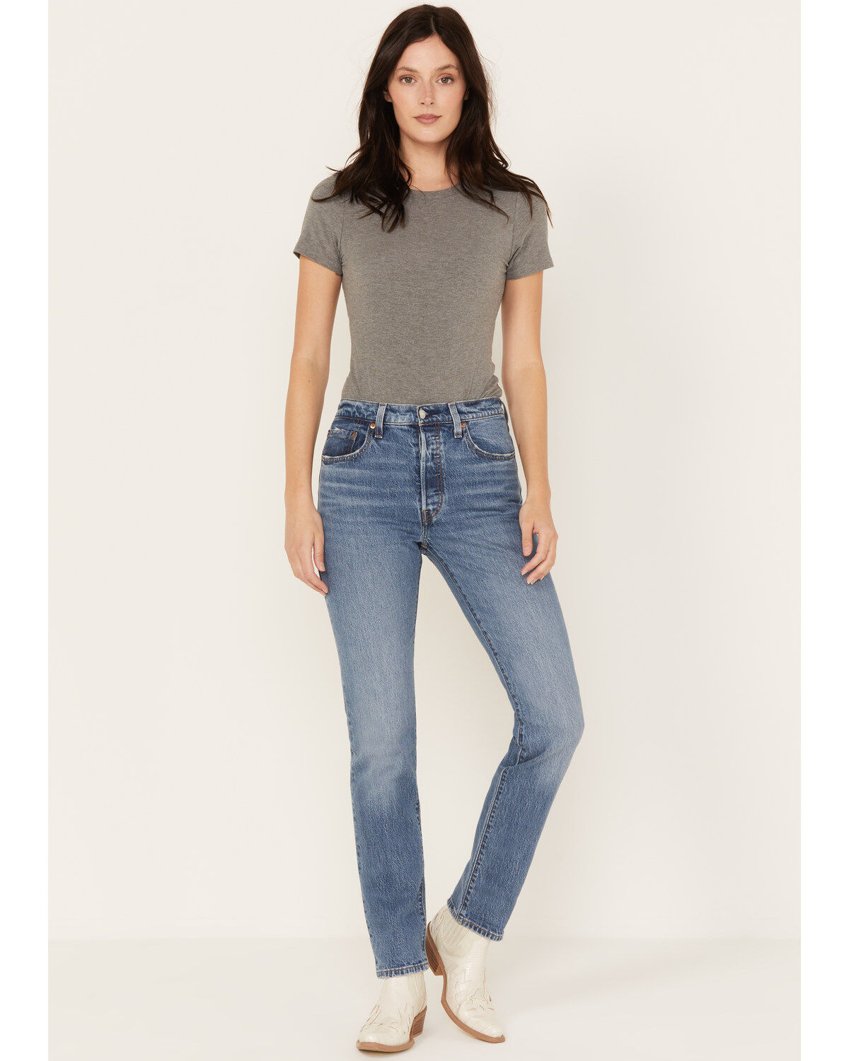 Image #1 - Levi's Women's Medium Wash 501 Worn In Jeans, Medium Wash, hi-res