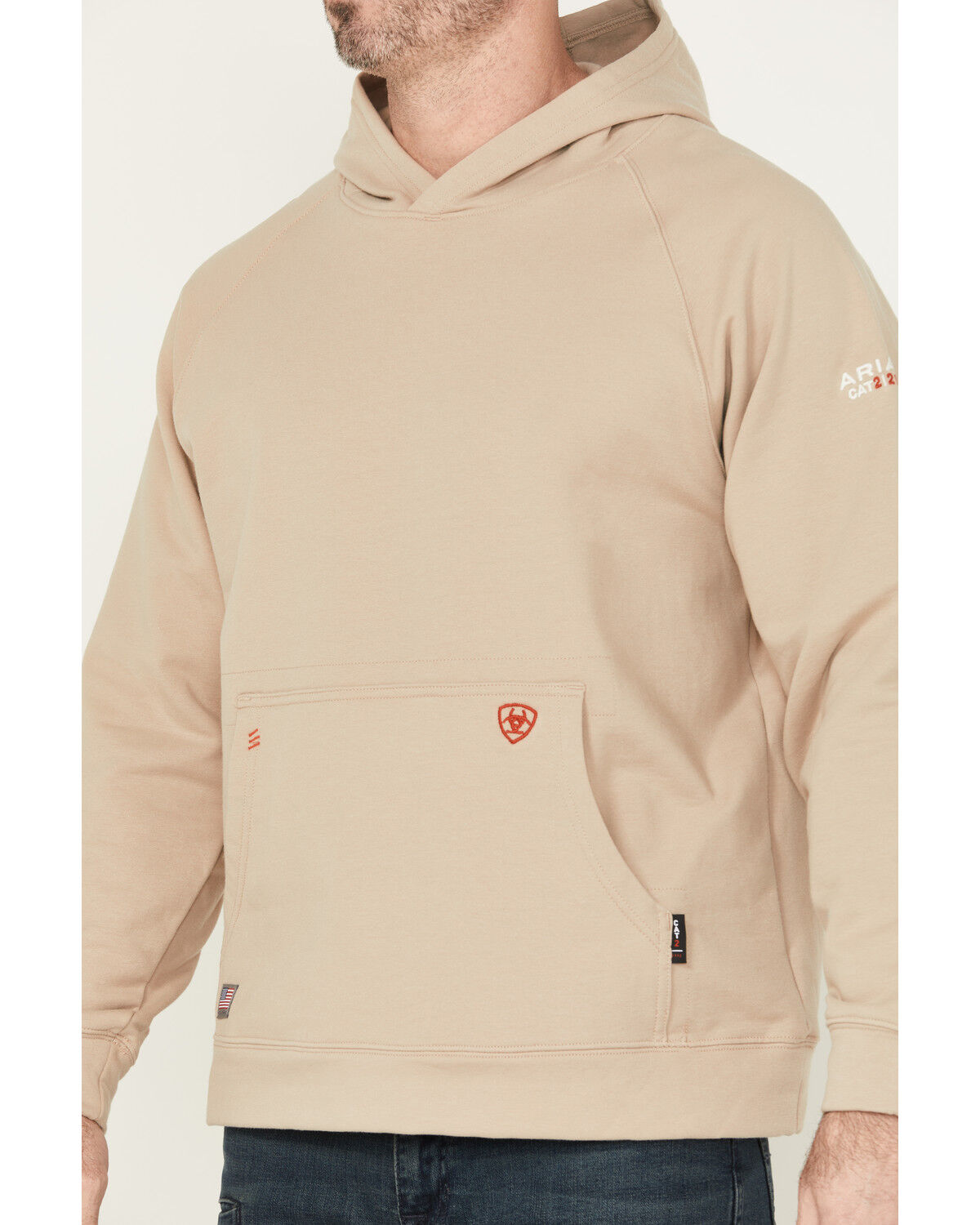 Image #4 - Ariat Men's FR Duster Work Hard Hooded Sweatshirt, Beige, hi-res