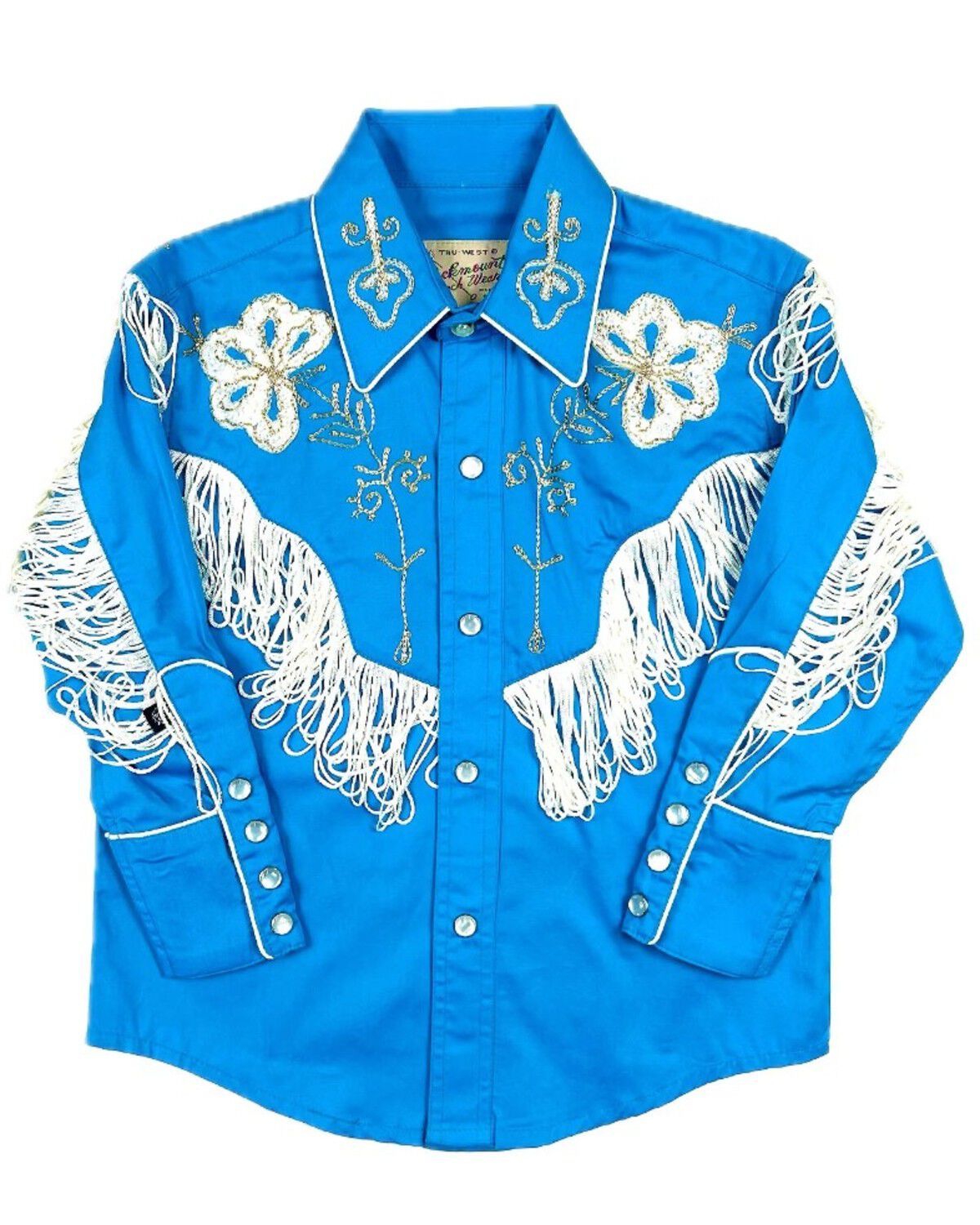 Rockmount Ranchwear Boys' Vintage Fringe Long Sleeve Pearl Snap Western Shirt, Turquoise, hi-res