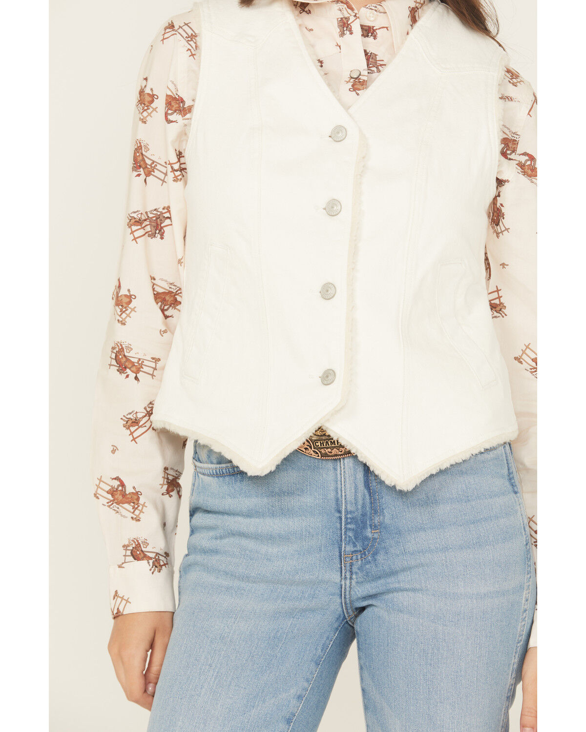 Image #3 - Shyanne Women's Sherpa Lined Button-Down Denim Vest, Off White, hi-res