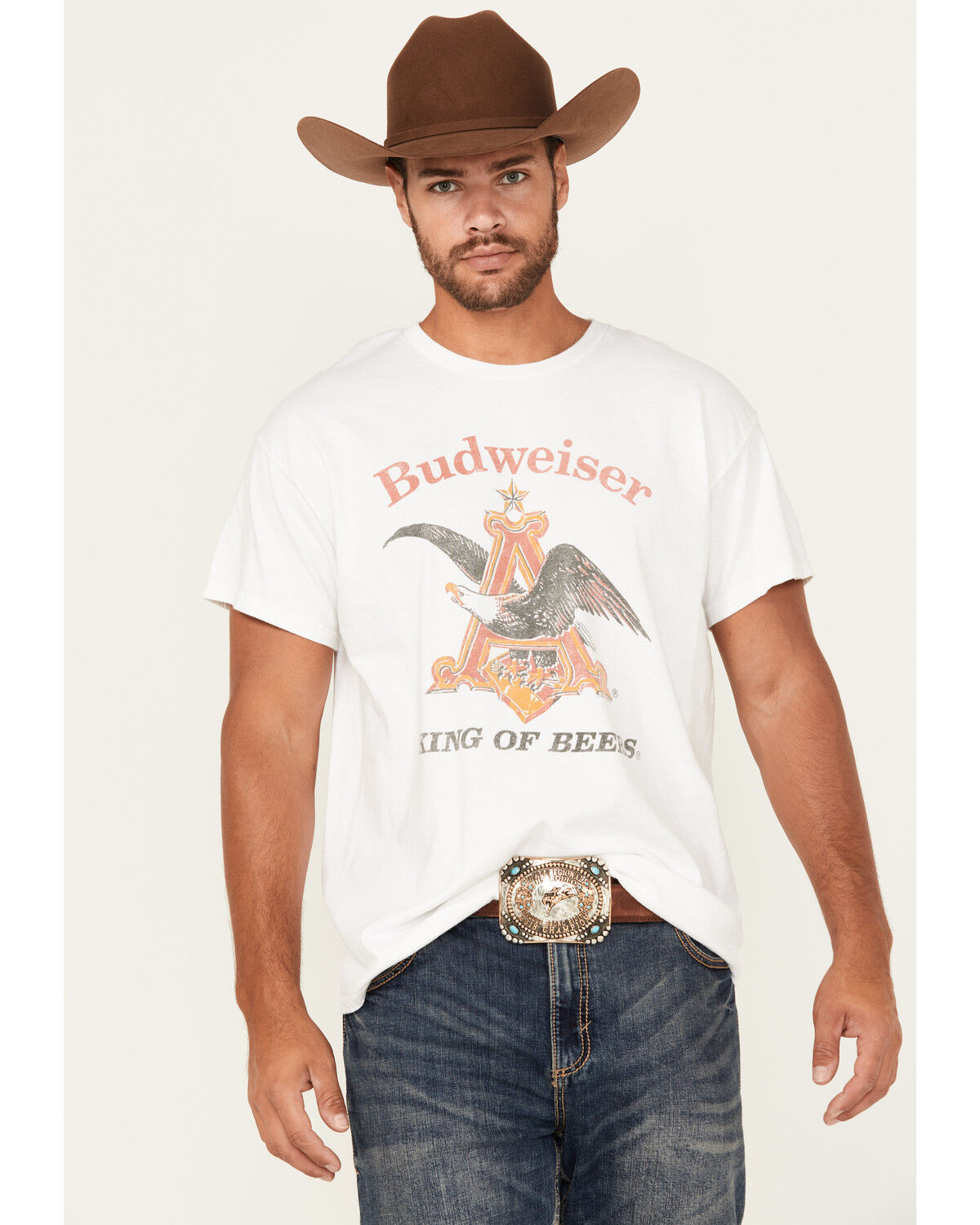 old　Budweiser　デザインシャツ　ウエスタン　キルティング　総柄　切替 80\u0027s Budweiser USA製 チェーン刺繍×パッチ付き ストライプ柄 ウエスタンシャツ 15-15 1⁄2