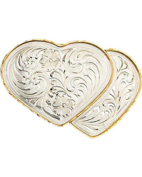 Image #1 - Western Express Women's German Silver Double Heart Belt Buckle , Silver, hi-res