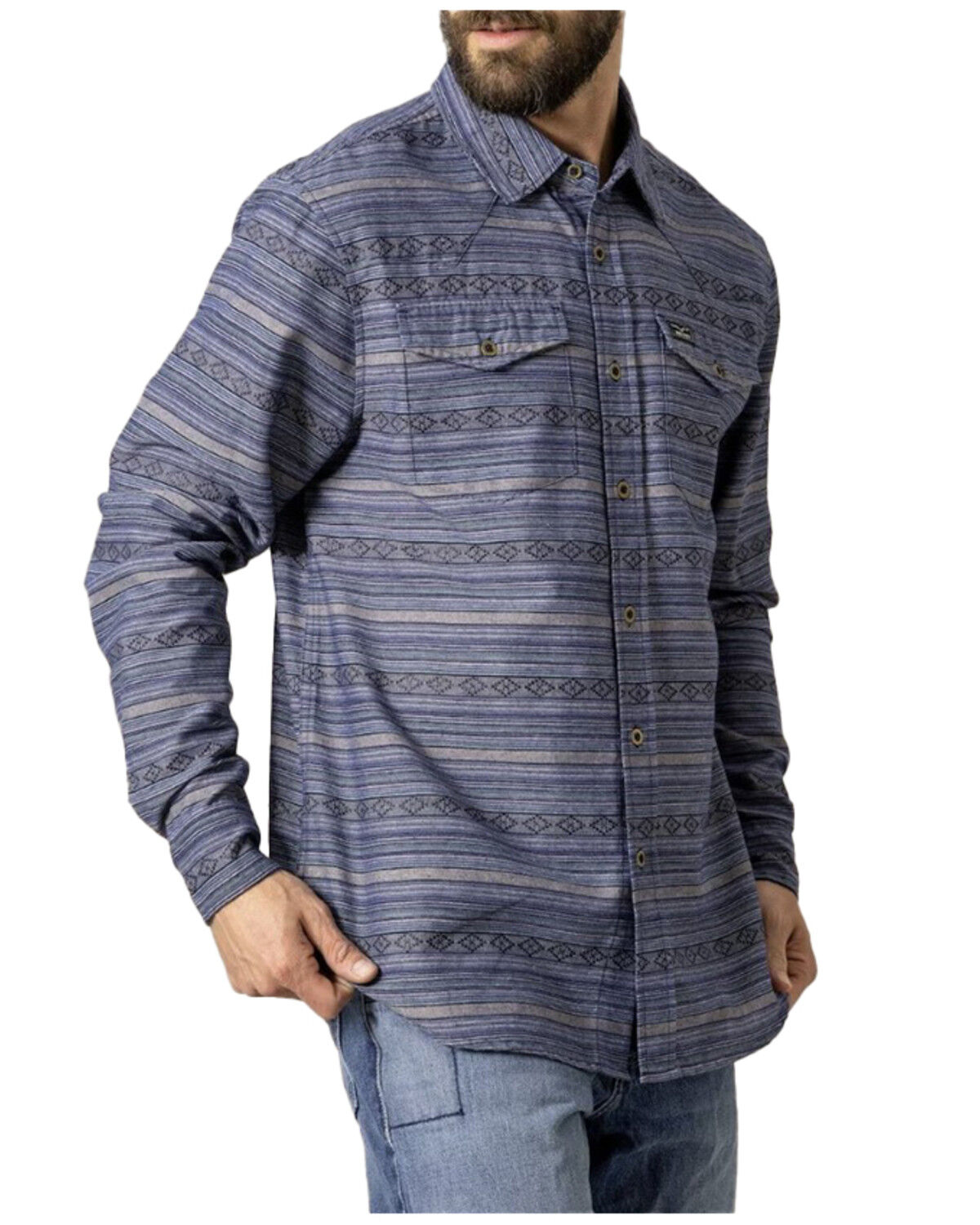 Image #3 - Kimes Ranch Men's Ortega Southwestern Striped Print Long Sleeve Button-Down Western Shirt, Indigo, hi-res