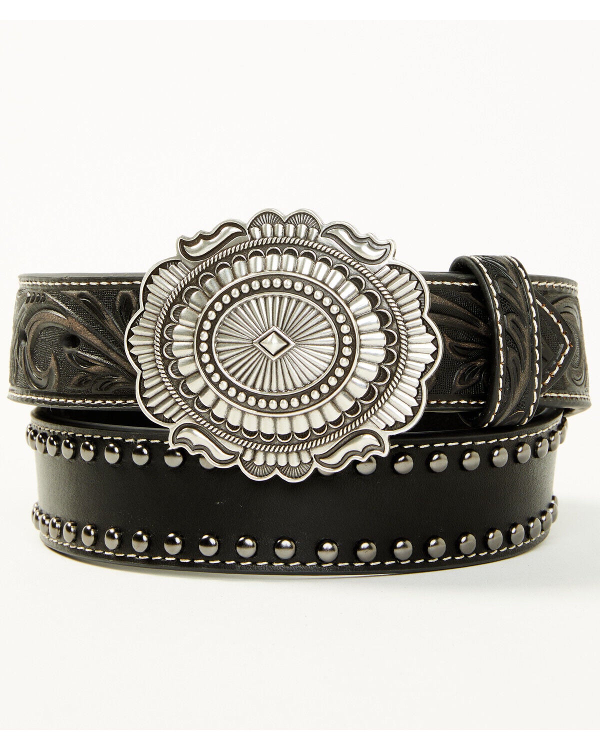 Shyanne Women's Studded Buckle Belt, Black, hi-res