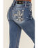 Image #2 - Miss Me Women's Medium Wash Mid Rise Fleur de Lis Pocket 34" Bootcut Stretch Denim Jeans, Medium Wash, hi-res