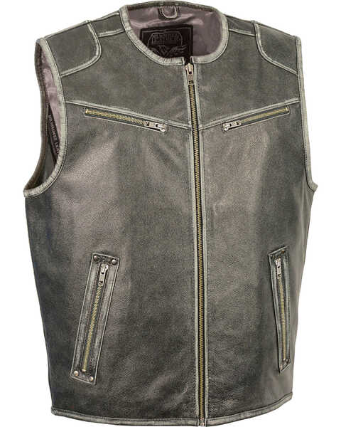 Milwaukee Leather Men's Vintage Distressed Zipper Front Vest - Big - 4X, Grey, hi-res