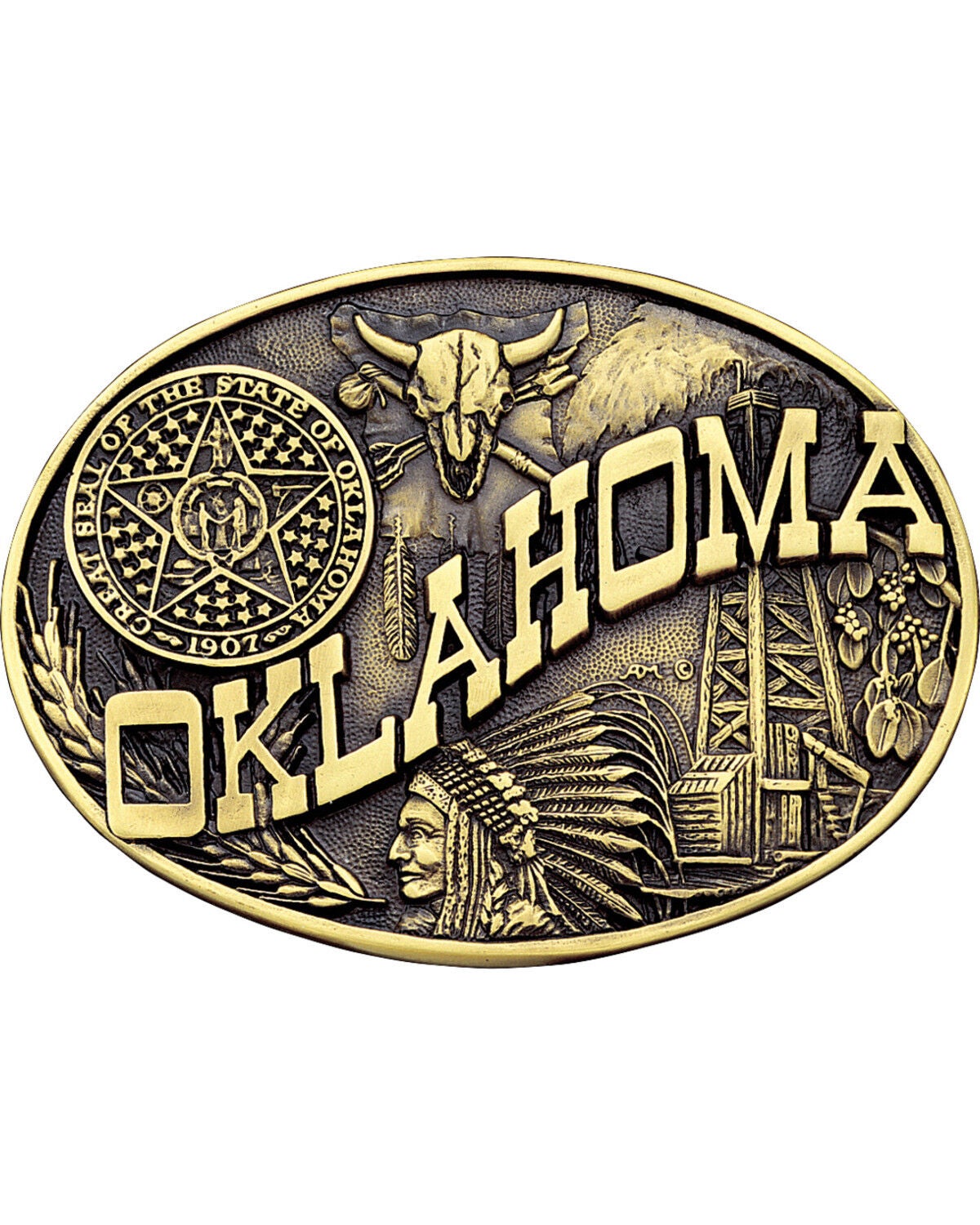 Montana Silversmiths Oklahoma State Heritage Attitude Belt Buckle, Gold, hi-res