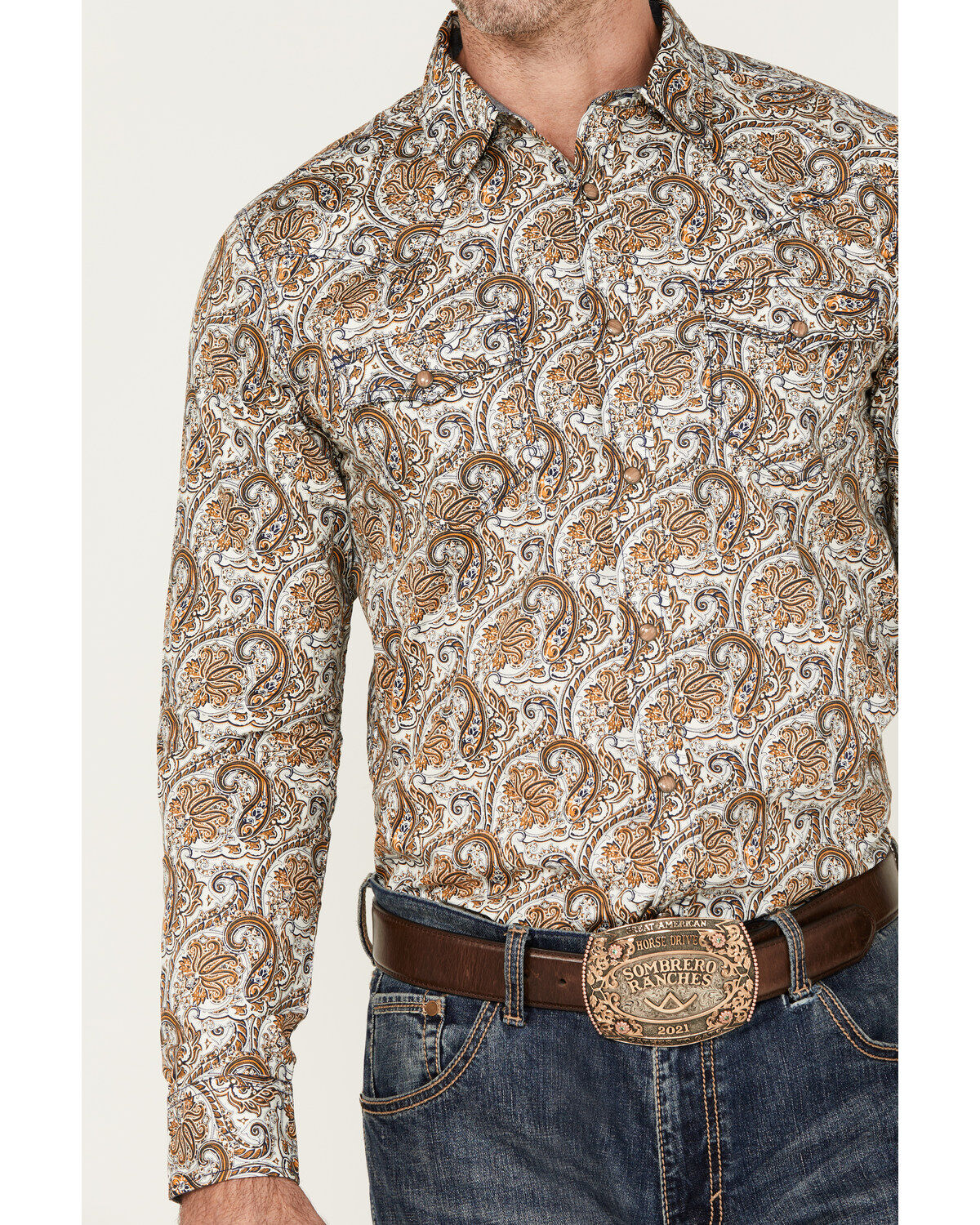 Image #3 - Cody James Men's Gold Dust Paisley Print Long Sleeve Pearl Snap Western Shirt - Tall, , hi-res