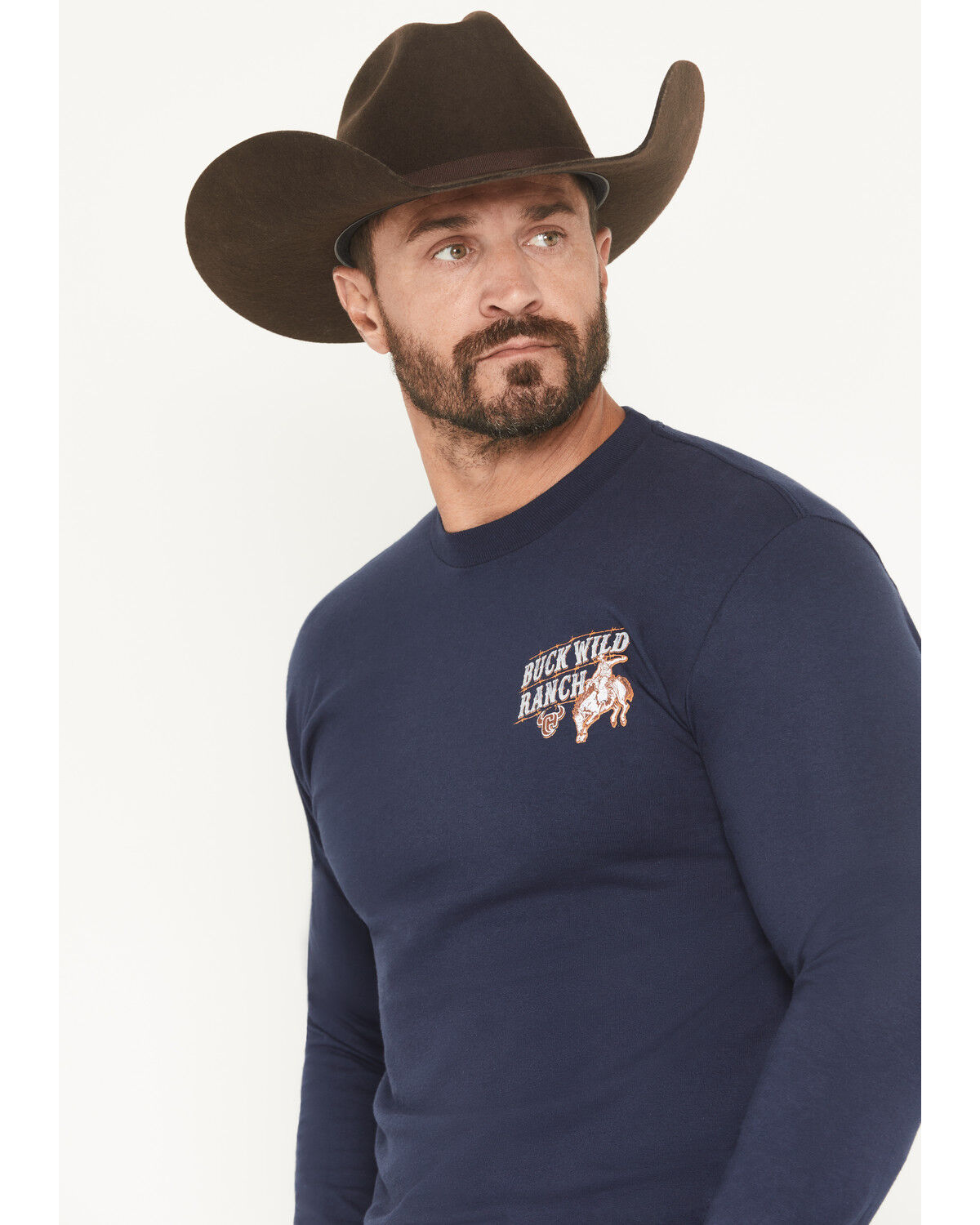 Image #3 - Cowboy Hardware Men's Buck Wild Ranch Long Sleeve Graphic T-Shirt, Navy, hi-res