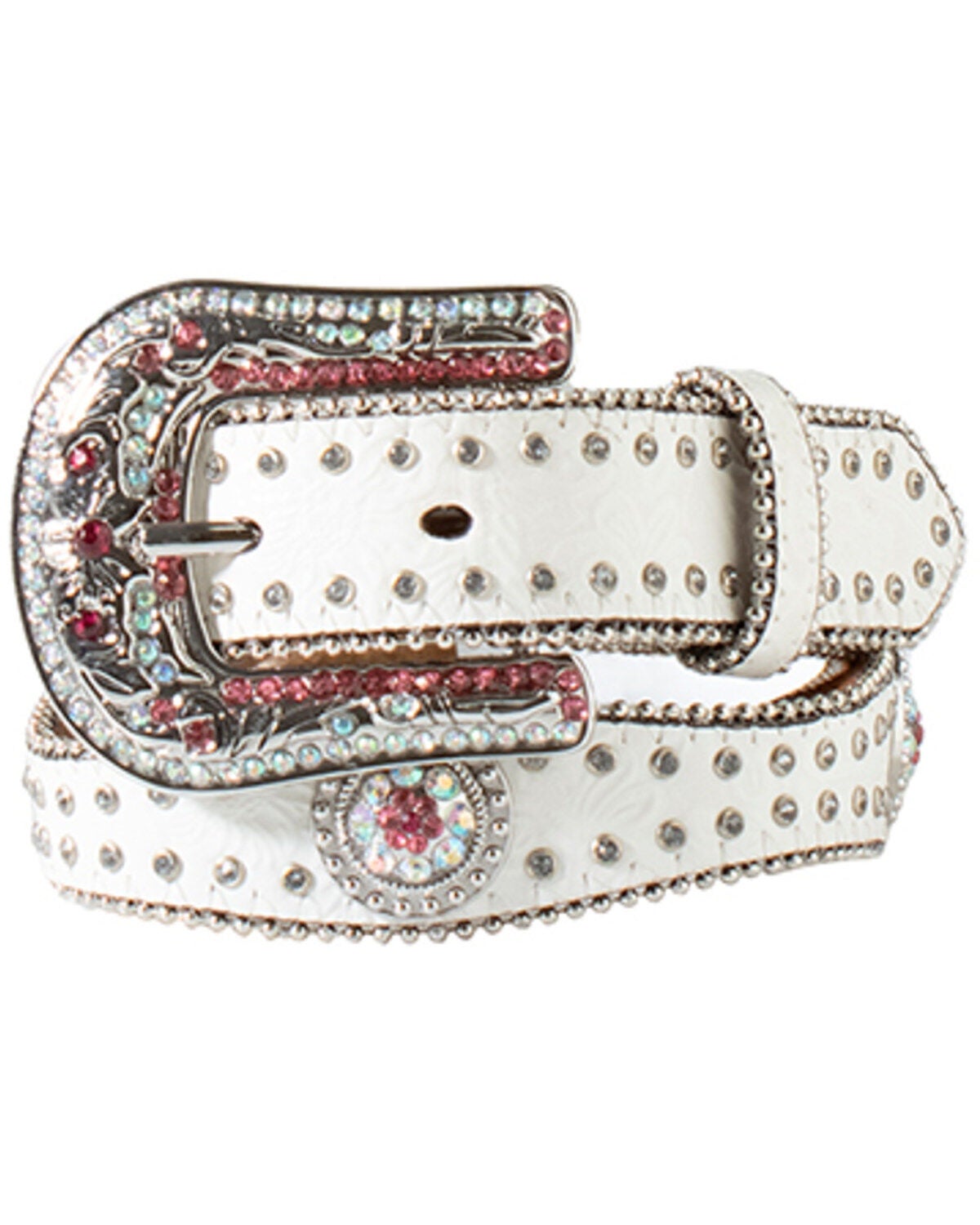 Nocona Girls' Embellished Belt, White, hi-res