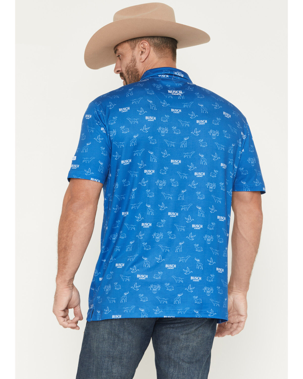 Image #4 - Buckwear Men's Busch Light Repeat Short Sleeve Stretch Polo, Teal, hi-res
