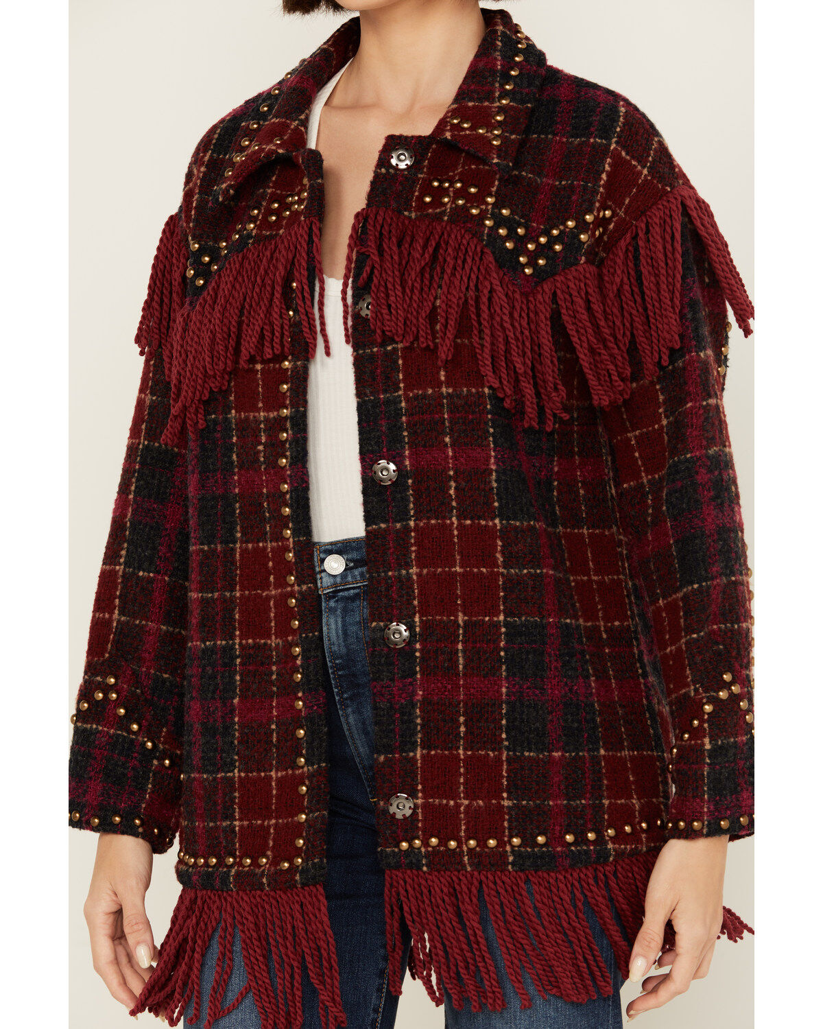 Image #3 - Vocal Women's Tweed Plaid Fringe Jacket, , hi-res