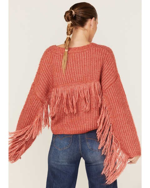 Wild Moss Women's Fringe Sweater, Rust Copper, hi-res