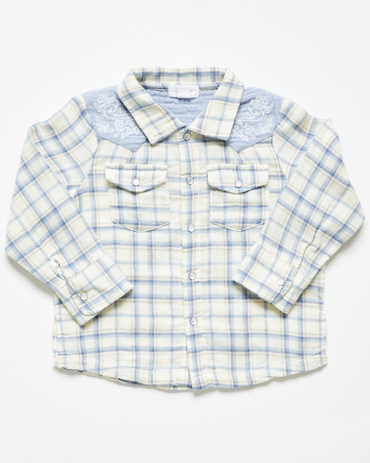 Angel Dear Infant Boys' Plaid Print Long Sleeve Pearl Snap Western Shirt, Blue, hi-res