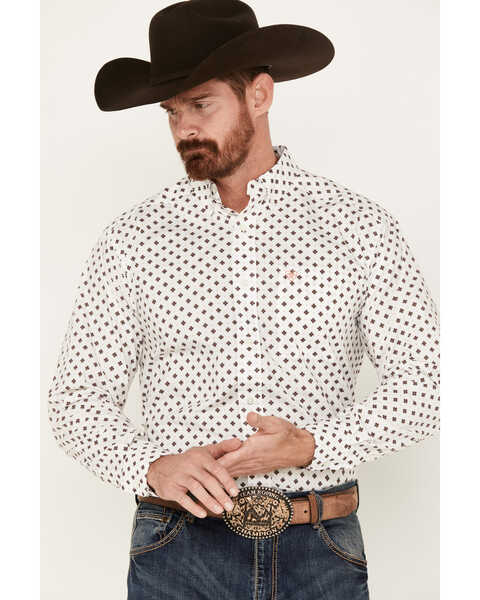 Ariat Men's Aiden Geo Print Classic Fit Long Sleeve Button-Down Western Shirt - Tall , White, hi-res