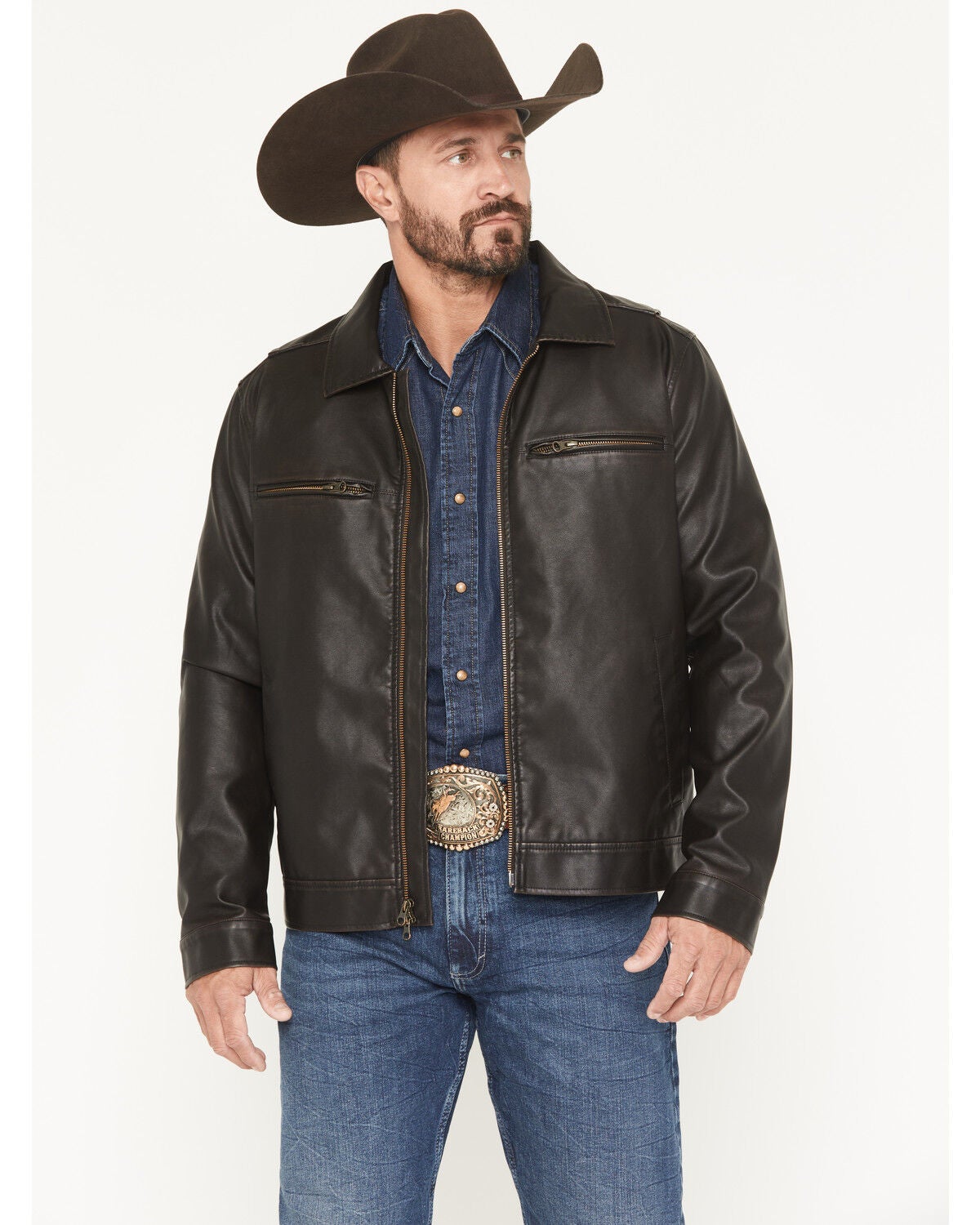 Cody James Men's Faux Leather Moto Jacket, Dark Brown, hi-res