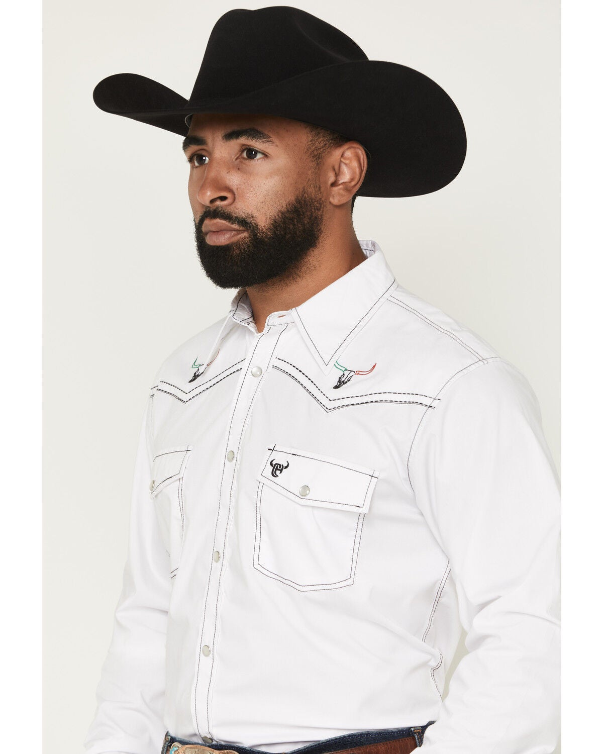 Image #2 - Cowboy Hardware Men's Hecho En Mexico Long Sleeve Snap Stretch Western Shirt, White, hi-res