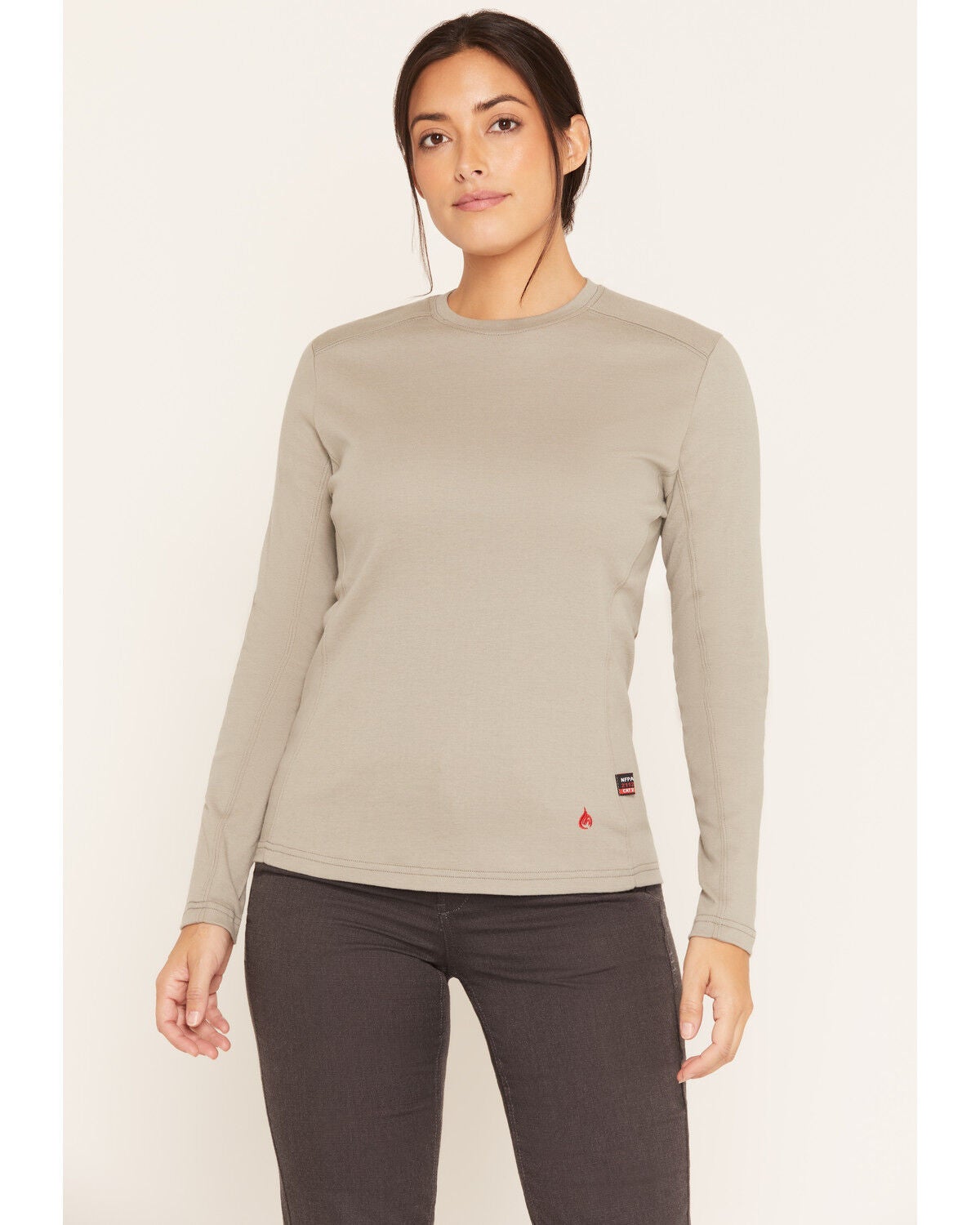 Forge Workwear Women's FR Crew Neck Long Sleeve Work Tee, Grey, hi-res