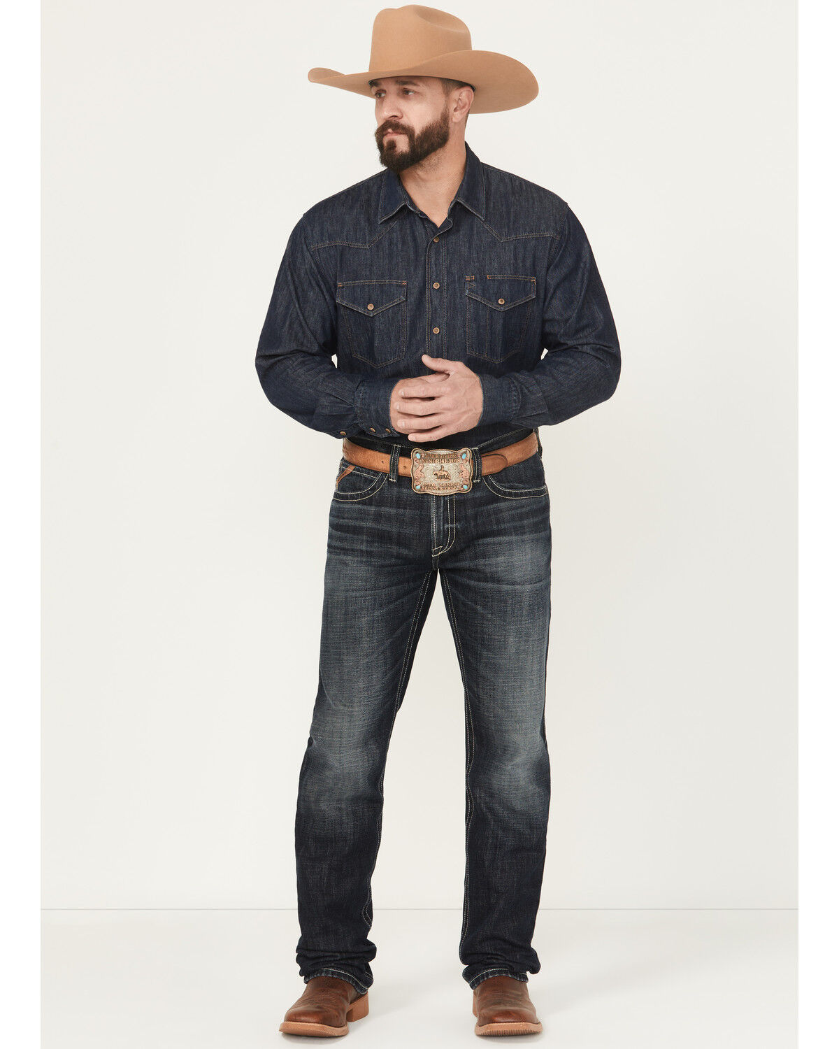 Image #1 - Ariat Men's Boot Barn Exclusive Bart Keith Dark Wash Relaxed Bootcut Denim Jeans, Dark Wash, hi-res