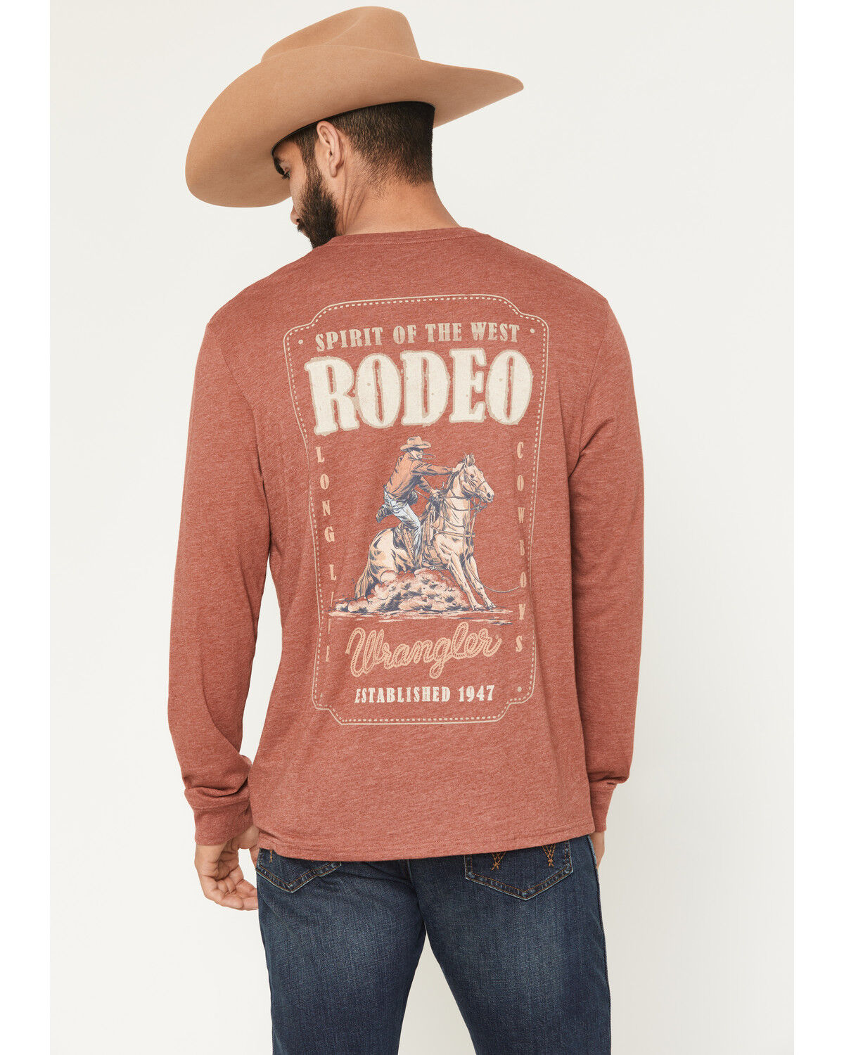 Image #1 - Wrangler Men's Spirit of the West Rodeo Long Sleeve Graphic T-Shirt, Orange, hi-res
