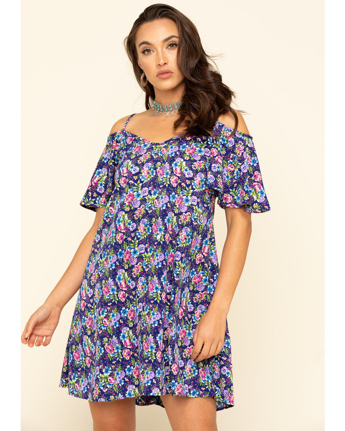 Image #1 - Red Label by Panhandle Women's Cold Shoulder Mini Dress, Navy, hi-res