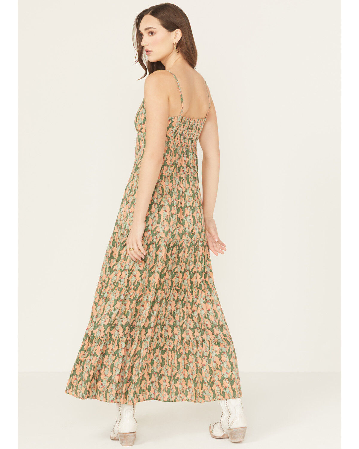 Image #4 - Rock & Roll Denim Women's Cactus Print Sleeveless Maxi Dress, Orange, hi-res