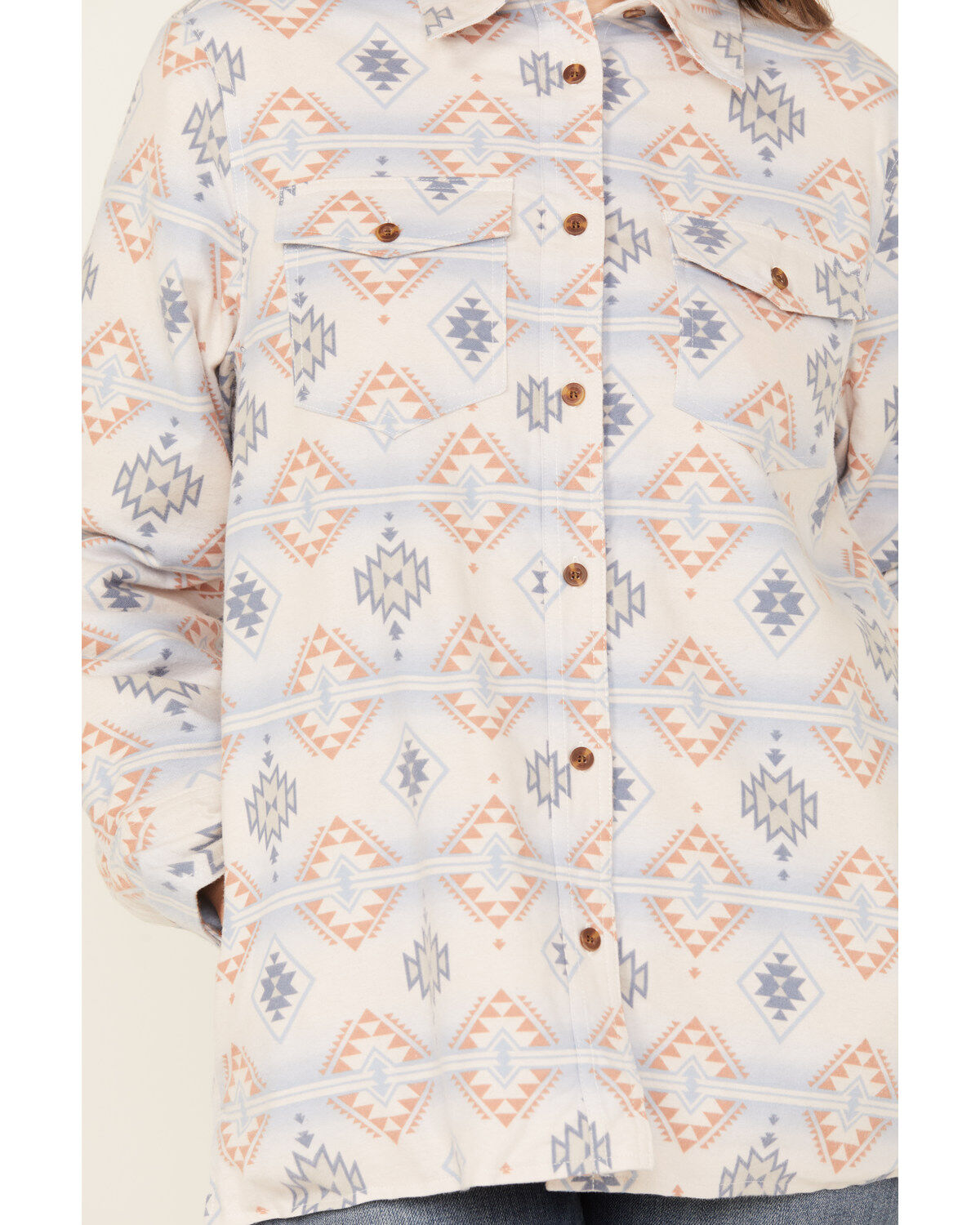 Image #3 - Ely Walker Women's Southwestern Print Sherpa Lined Flannel, Grey, hi-res