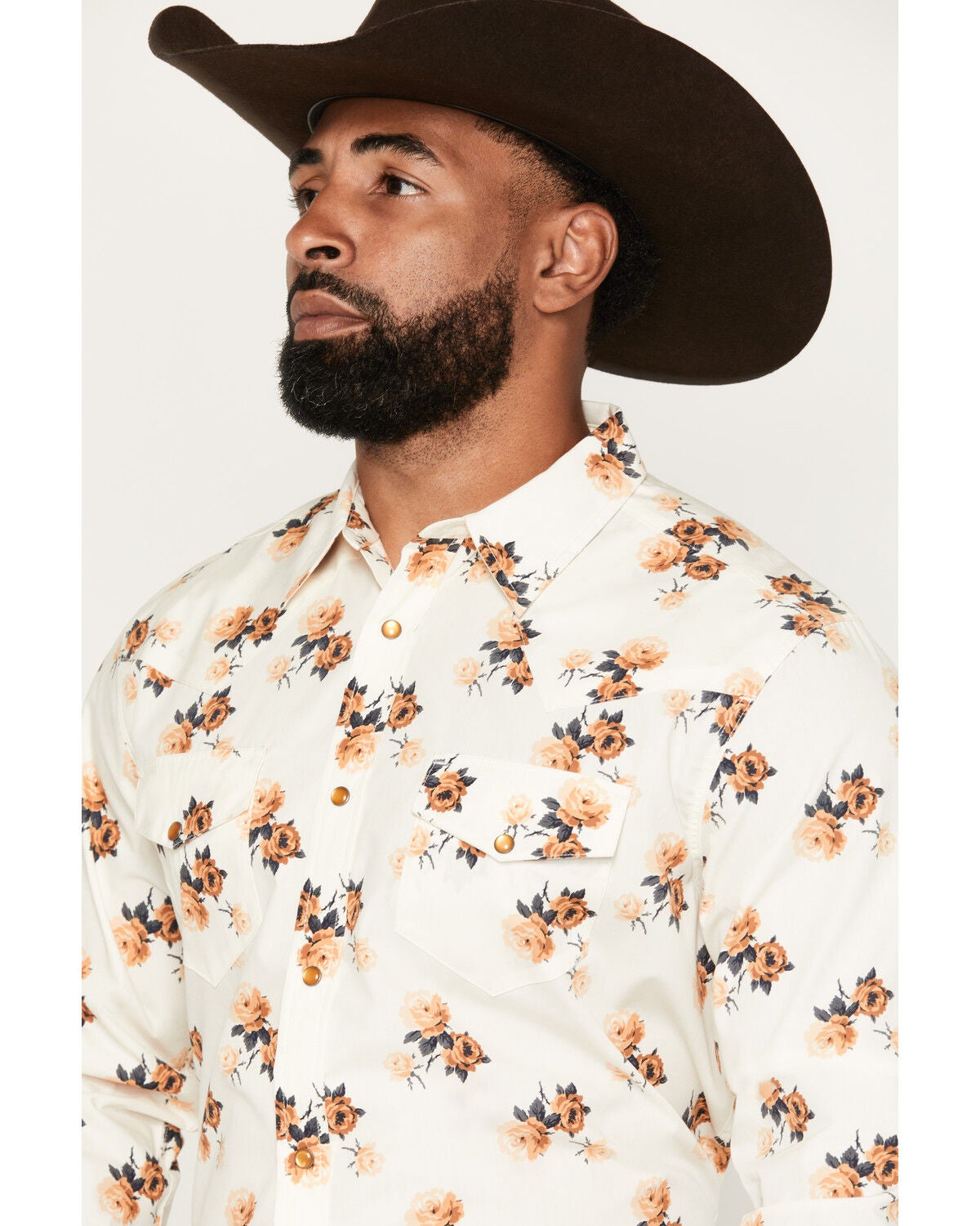 Image #2 - Gibson Trading Co Men's Two Steppin' Floral Print Long Sleeve Pearl Snap Western Shirt, Cream, hi-res