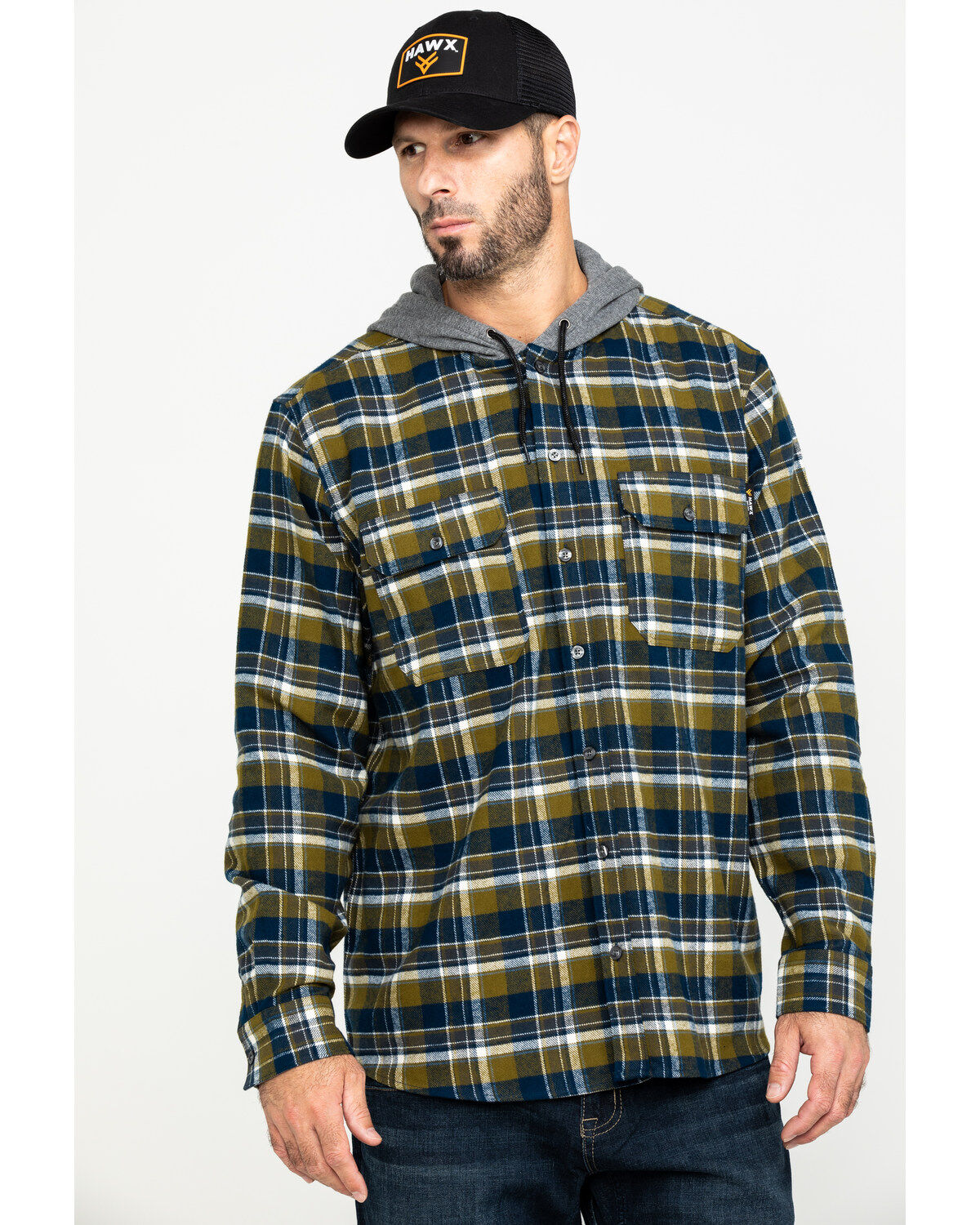 Image #1 - Hawx Men's Grey Hooded Flannel Shirt Work Jacket - Tall, , hi-res
