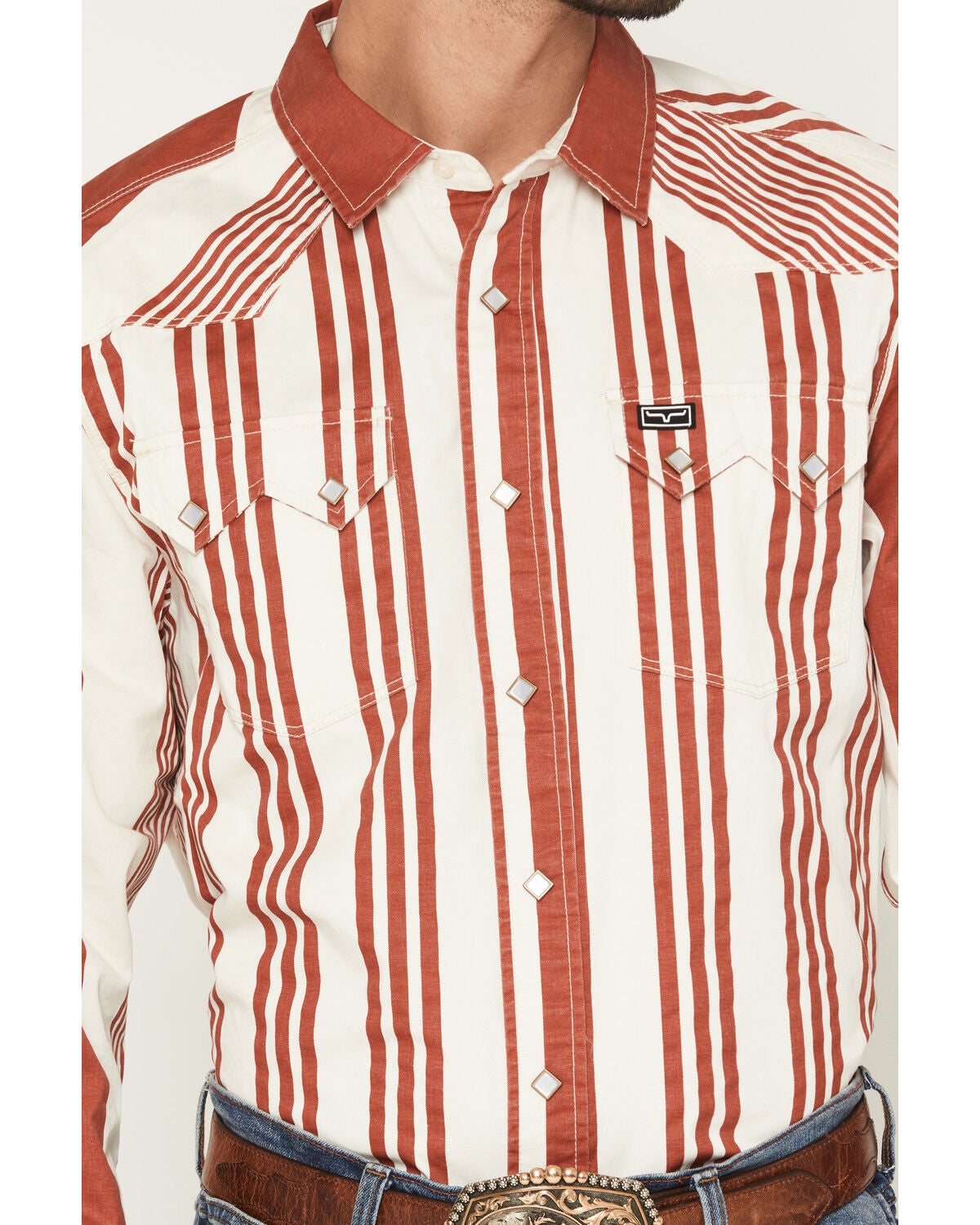 Image #3 - Kimes Ranch Men's Bandit Striped Long Sleeve Pearl Snap Western Shirt, Red, hi-res