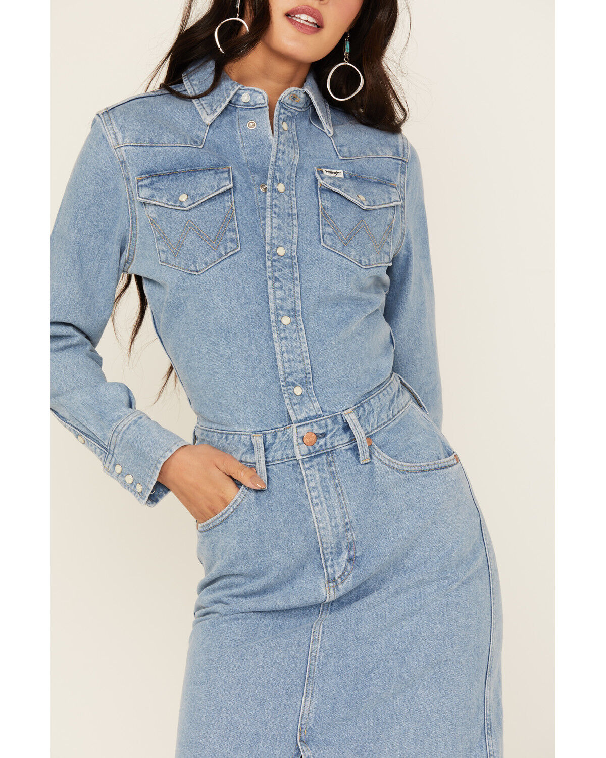 Image #3 - Wrangler Women's Light Wash Denim Maxi Dress, , hi-res