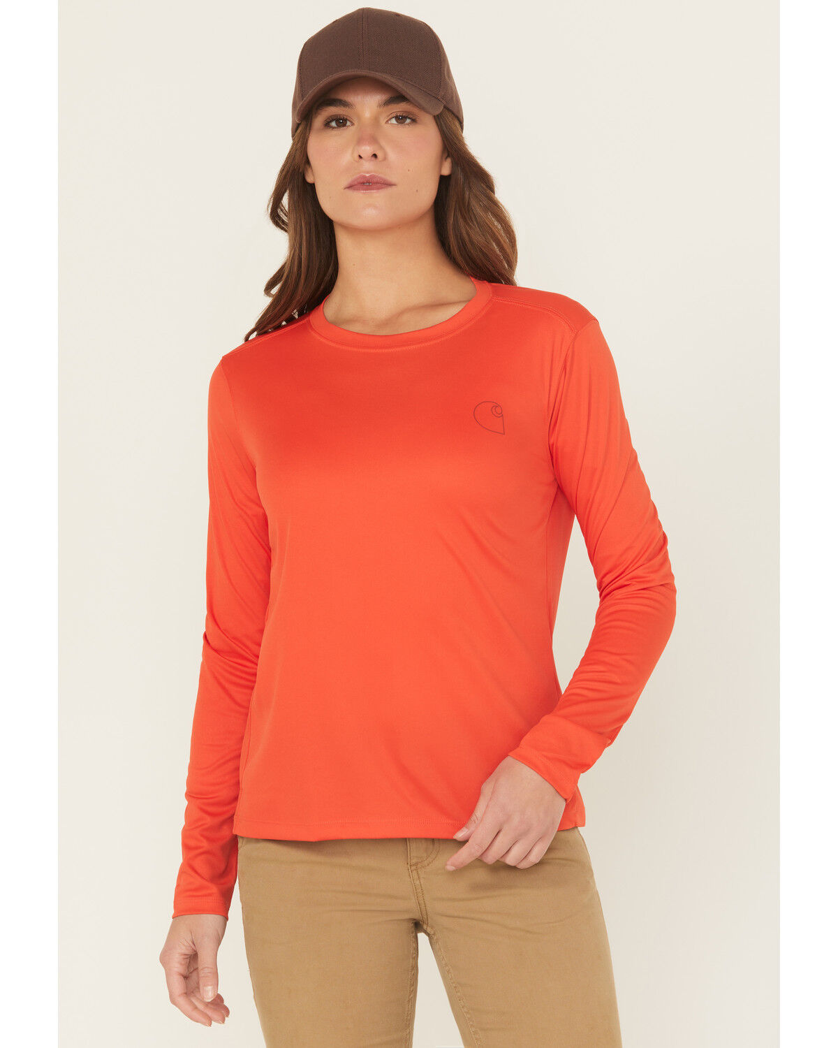 Image #1 - Carhartt Women's Force Sun Defender™ Relaxed Fit Lightweight Long Sleeve Graphic Work Tee, Red, hi-res