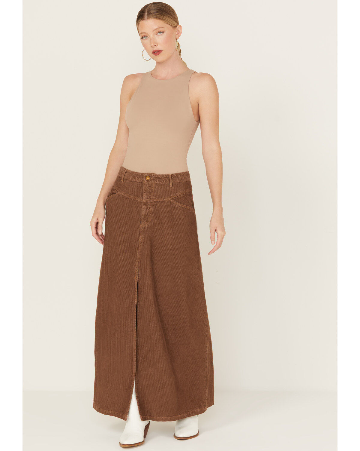 Image #1 - Free People Women's Come As You Are Corduroy Maxi Skirt, Chocolate, hi-res