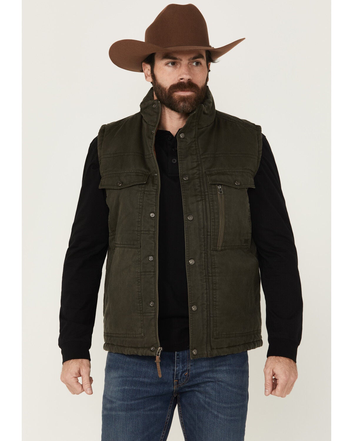 Dakota Grizzly Men's Sawtooth Microsuede Insulated Vest, Olive, hi-res